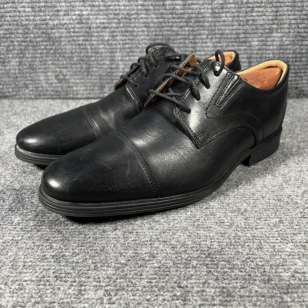 Clarks Shoes Mens Size 10 W‎ Black Leather Cap Toe Derby Dress Oxford Comfort